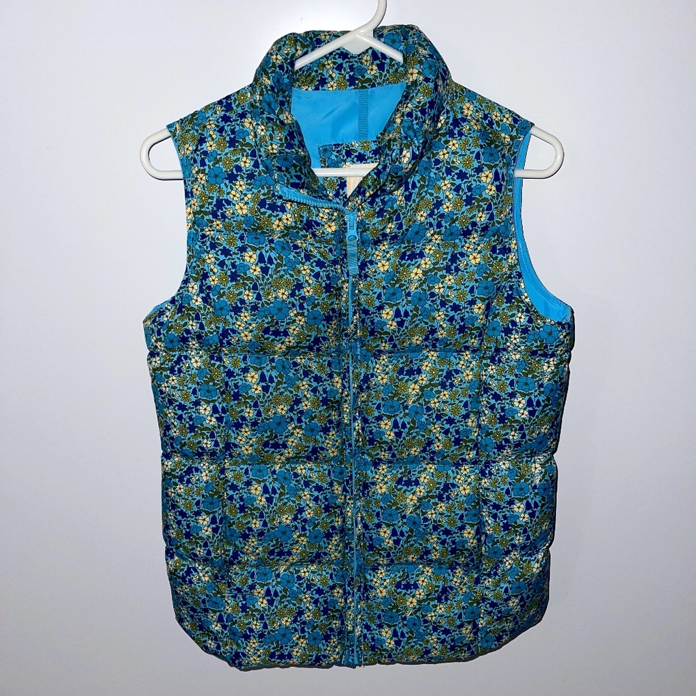 Lands' End Zip‎ Floral Down Puffer Vest Size Kids 14